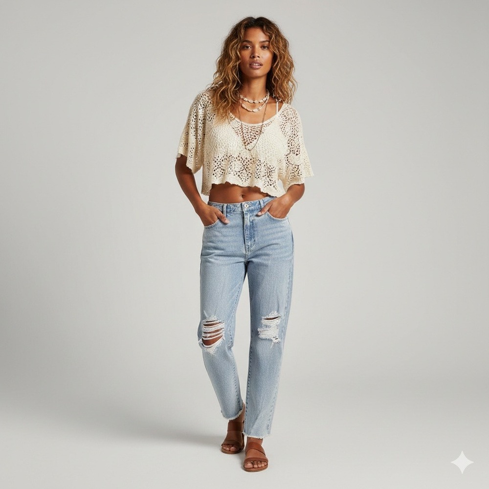 Show Me Your Mumu High Waisted Distressed Light‎ Wash Straight Leg Jeans Size 26